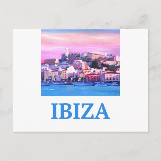 Retro Poster Ibiza Old Town and Harbour Briefkaart (Voorkant)