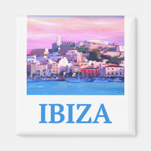 Retro Poster Ibiza Old Town and Harbour Magneet