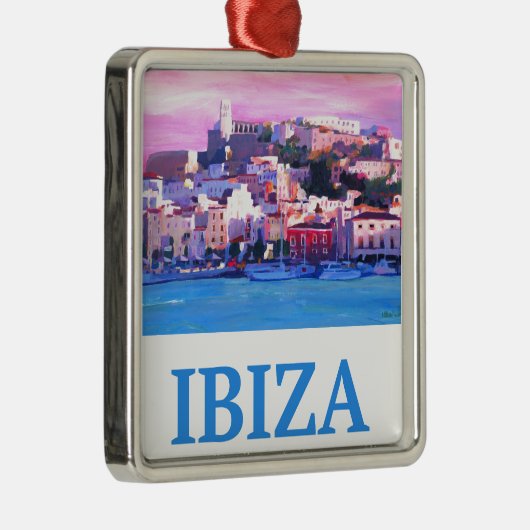 Retro Poster Ibiza Old Town and Harbour Metalen Ornament (Rechts)