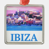 Retro Poster Ibiza Old Town and Harbour Metalen Ornament (Voorkant)