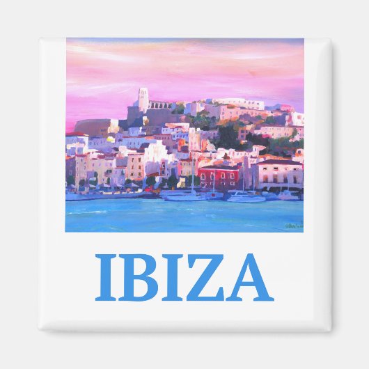 Retro Poster Ibiza Oude Stad en Haven Magneet (Voorkant)
