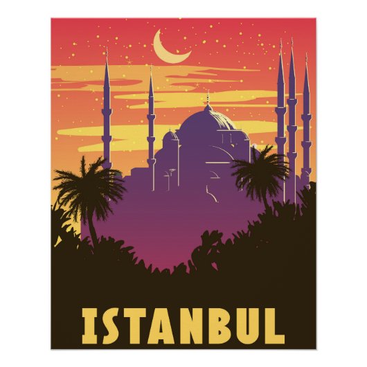 Retro Poster Istanboel, zonsondergangstad Turkije (Voorkant)