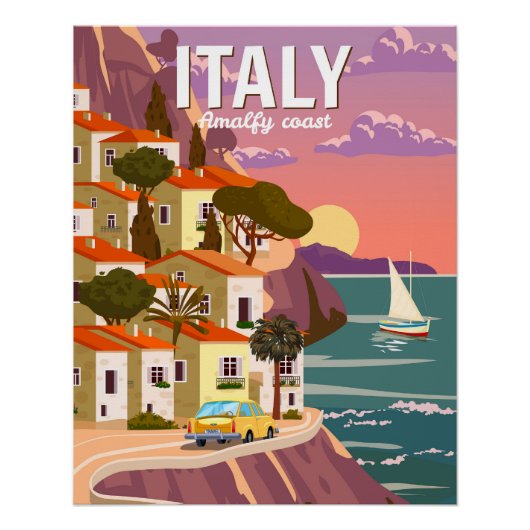 Retro poster Italië, romantisch mediterraan uitzic (Voorkant)