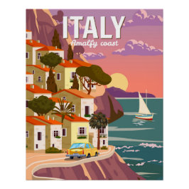Retro Poster Italy, Mediterranean romantic view