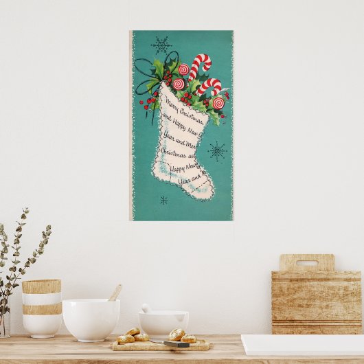 Retro-poster met  kerstbekken poster (Keuken)