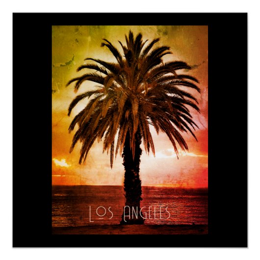 Retro poster print Los Angeles sunset and palm tre (Voorkant)
