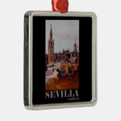 Retro Poster Sevilla Giralda Andalucia Metalen Ornament (Rechts)