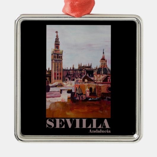 Retro Poster Sevilla Giralda Andalucia Metalen Ornament (Voorkant)