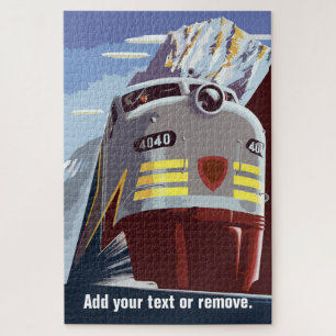  retro-poster, trein in berglandschap: legpuzzel