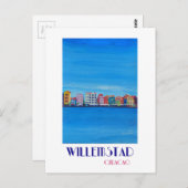Retro Poster Willemstad Curacao Briefkaart (Voorkant / Achterkant)