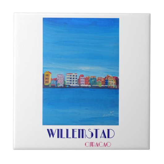 Retro Poster Willemstad Curacao Tegeltje (Voorkant)