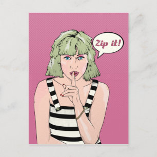 Retro Poster Woman Zip het Briefkaart