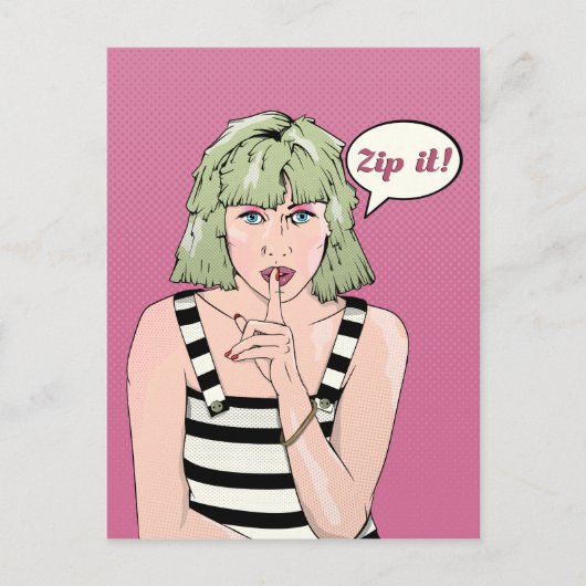 Retro Poster Woman Zip het Briefkaart (Voorkant)