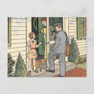 Retro  Postman Book Illustration Briefkaart