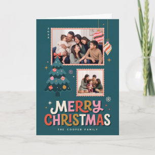 Retro Postzegel Frame Prettig Kerstmis Collage Feestdagen Kaart