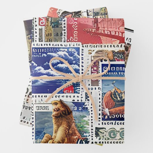 Retro postzegel inpakpapier vel (In situ)