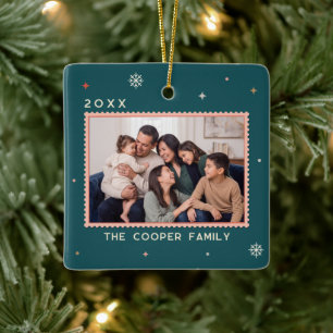 Retro Postzegel Kerst Collage Keramisch Ornament