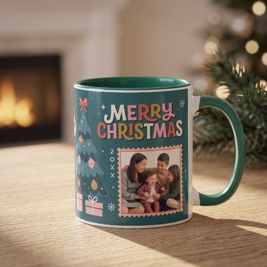 Retro Postzegel Kerst Collage Mok