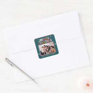 Retro Postzegel Prettig Kerstfeest Vierkante Sticker