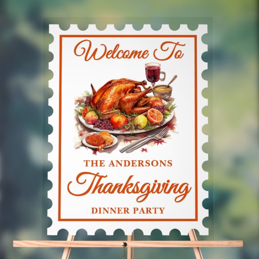 Retro postzegel Thanksgiving Welkom Acryl Bord (Neutraal)