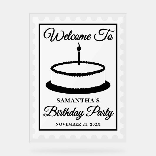 Retro Postzegel Verjaardagsfeest Welkom Acryl Bord (Voorkant)