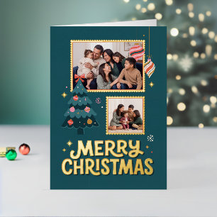 Retro Postzegelontwerp Kerst Collage Folie Feestdagenkaart