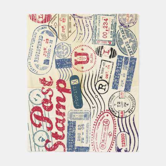 Retro postzegels,  collectie. fleece deken (Voorkant)