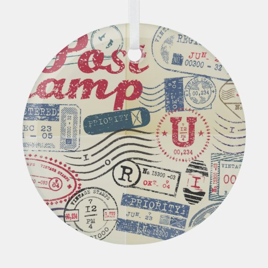 Retro postzegels, collectie. glas ornament (Voorkant)