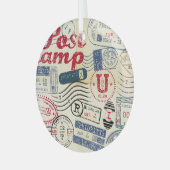 Retro postzegels, collectie. glas ornament (Voorkant links)