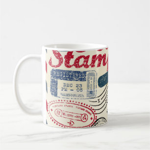 Retro postzegels,  collectie. koffiemok