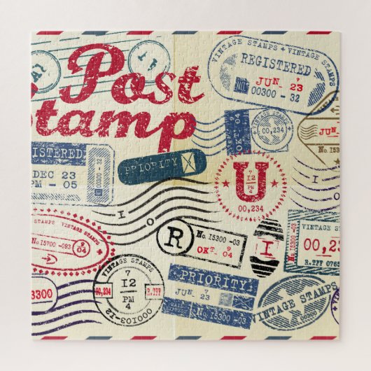 Retro postzegels,  collectie. legpuzzel (Verticaal)