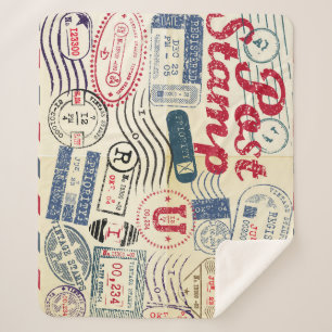 Retro postzegels, collectie. sherpa deken