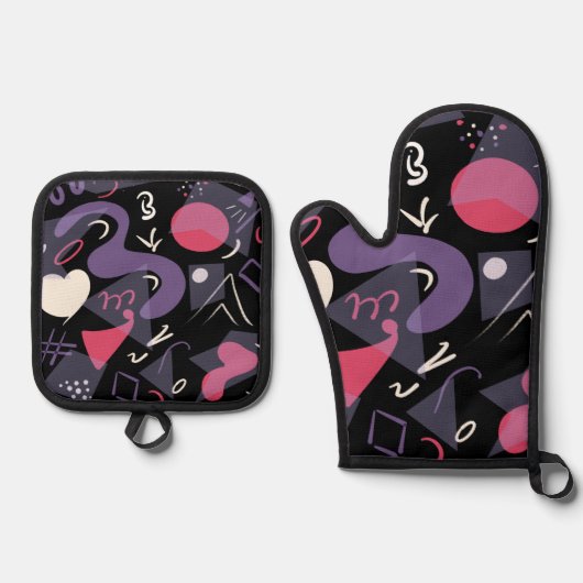 Retro pot houder en oven handschoen set (Voorkant)