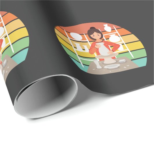 Retro Pottery Woman Ceramic Kiln Cadeaupapier (Rol Hoek)