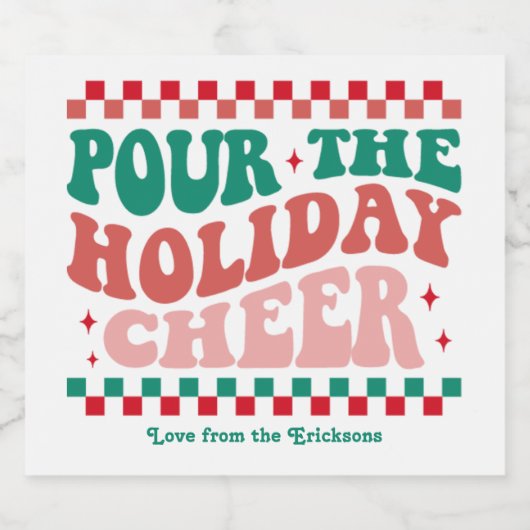 Retro "Pour the Holiday Cheer" Kerst Sparkling Wijnetiket (Enkel label)