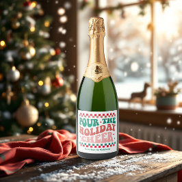 Retro "Pour the Holiday Cheer" Kerst Sparkling Wijnetiket