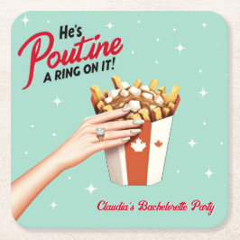 Retro Poutine een Ring erop! Montreal Bachelorette Kartonnen Onderzetters