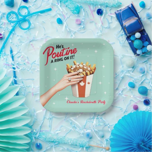 Retro Poutine een Ring erop! Montreal Bachelorette Papieren Bordje (Feest)