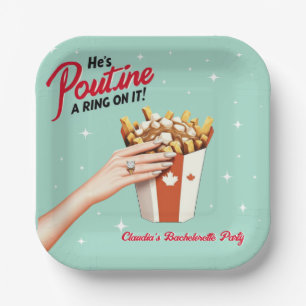 Retro Poutine een Ring erop! Montreal Bachelorette Papieren Bordje