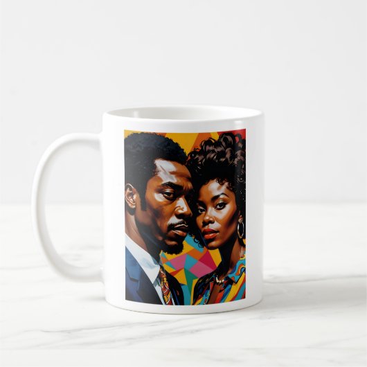 Retro Power Couple Vibrant Afrocentrisch Art T-shi Koffiemok (Links)