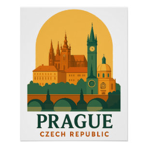 Retro Praag Tsjechië Reis Poster 