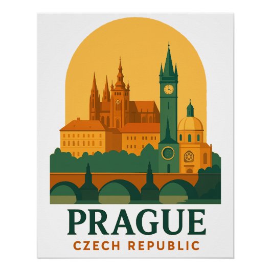 Retro Praag Tsjechië Reis Poster  (Voorkant)