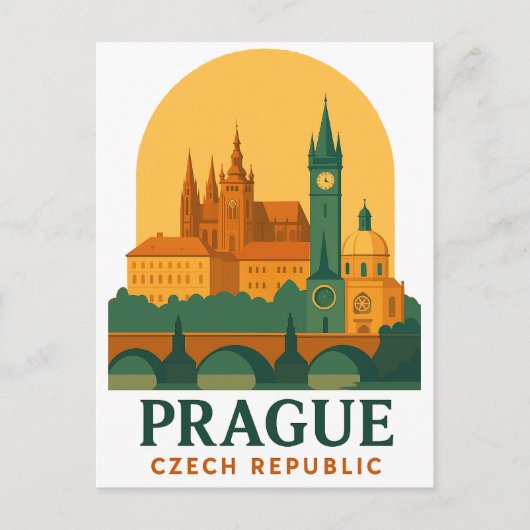 Retro Praag Tsjechië Reizen Vintage Briefkaart (Voorkant)