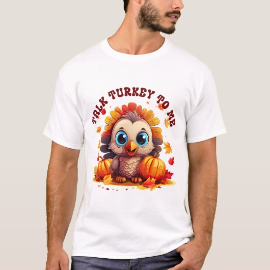 Retro "Praat Turkije met mij" Herfst Thanksgiving T-shirt (Voorkant)