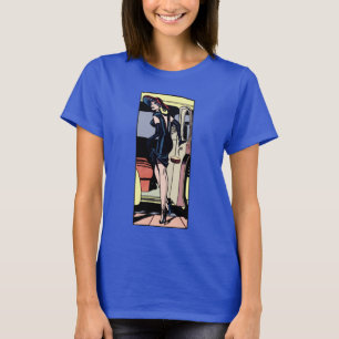 Retro prachtige glamour meisje taxi klassieke pin- t-shirt
