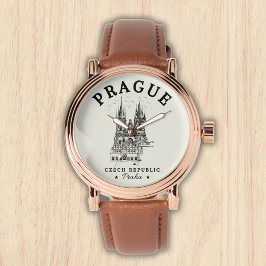 Retro Prague Landscape in Czech Republic Horloge