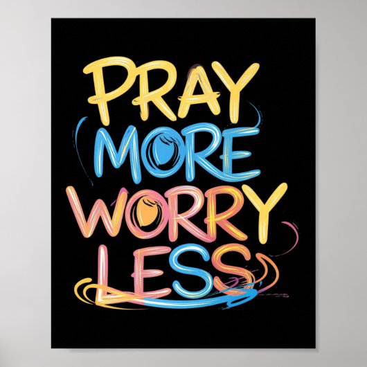 Retro Pray More Worry Less Christian Faith Men Wom Poster (Voorkant)