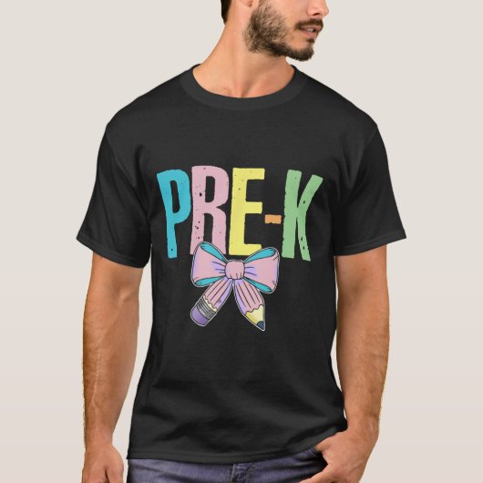 Retro Pre-k Coquette Strik Potlood Eerste Dag Teru T-shirt (Voorkant)