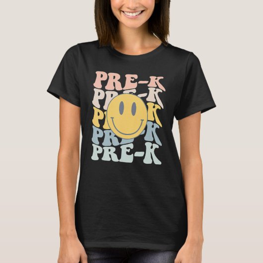 Retro Pre K Leraar Student Eerste Dag Van School P T-shirt (Voorkant)
