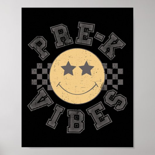 Retro Pre-k Sfeer Leraar Student 1e Dag Terug Naar Poster (Voorkant)